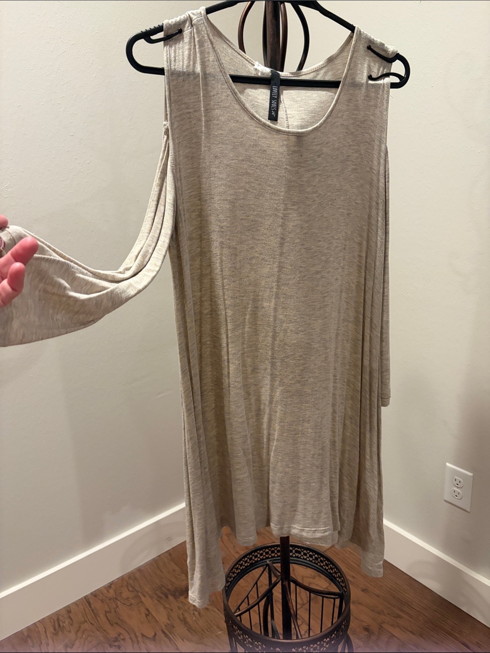 Neutral Cold-Shoulder Swing Top - Light Taupe